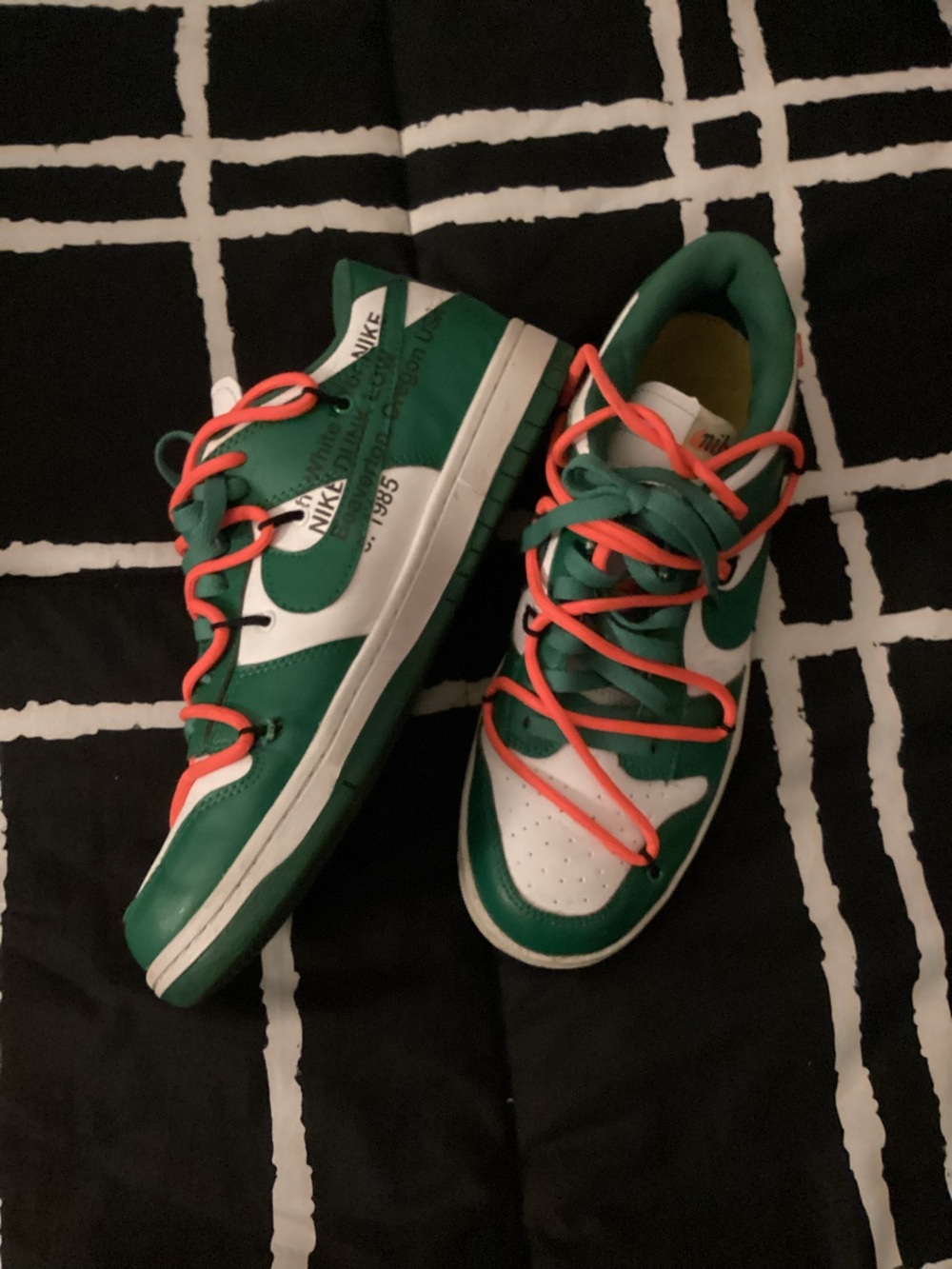 Nike Green and White Low-Top Sneakers with Orange Laces